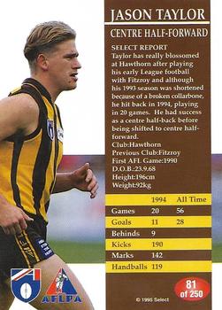 1995 Select AFL #81 Jason Taylor Back